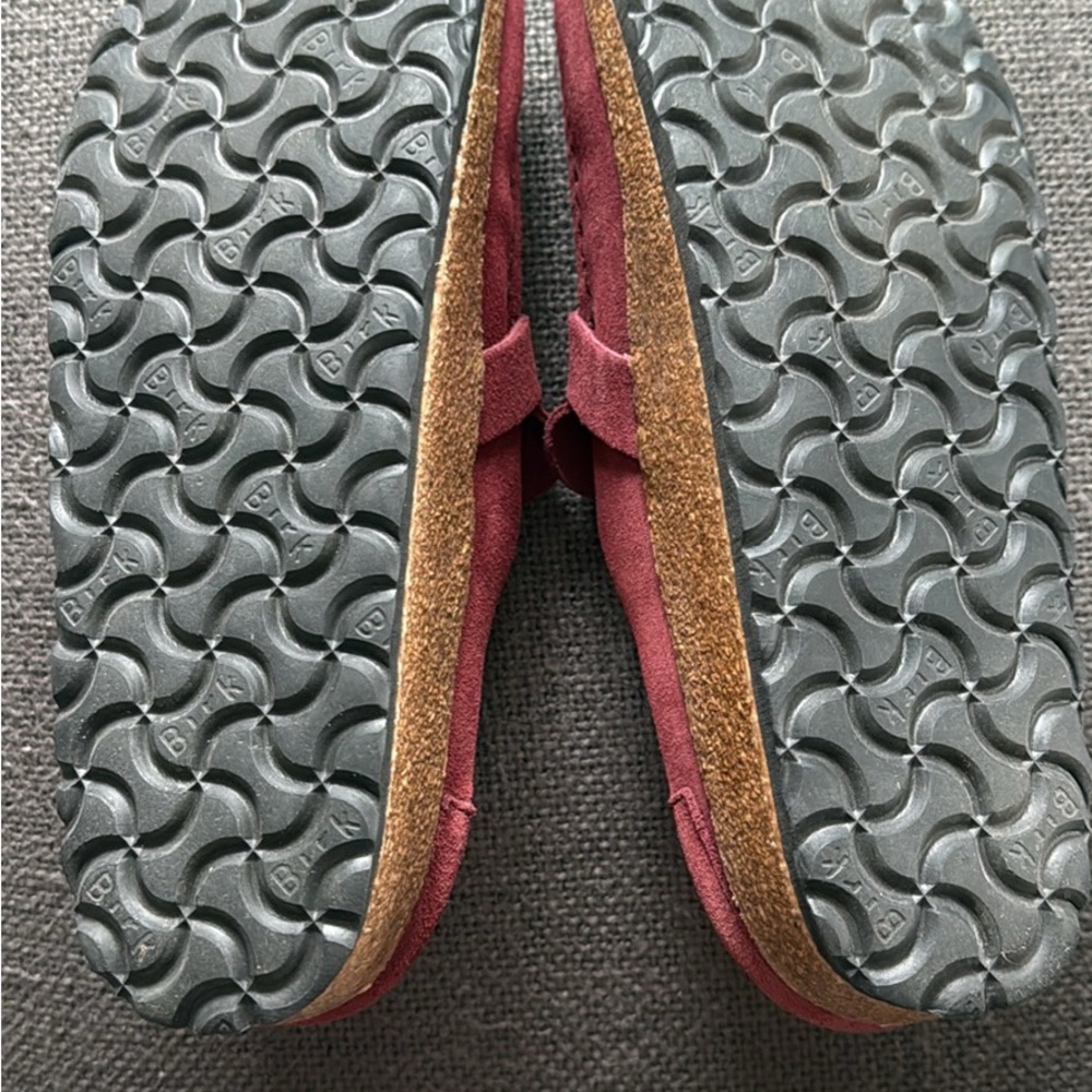 Birkenstock Women’s Suede Buckley Clogs in Burgundy with Silver Buckle Accent - Picture 2 of 5